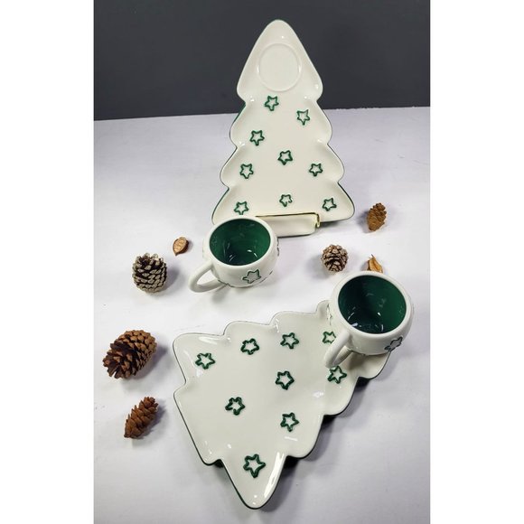 Department 56 Time to Celebrate set 2  Christmas tree plates and 2 mugs, box - Picture 11 of 17